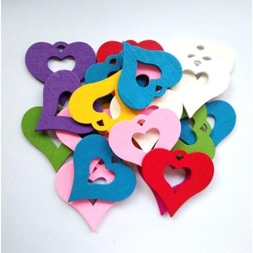 Wooden Colorful Heart Pendant DIY for Wedding Festival Party Craft Decoration Size 49*45mm 50pcs/lot 017027011