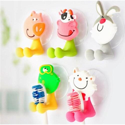 Toothbrush Holder Cute Animal Silicone Holder Suction Wall Pig/Cat/Rabbit/Frog/Cow Toothbrush Storage Hang Hook for Bathroom