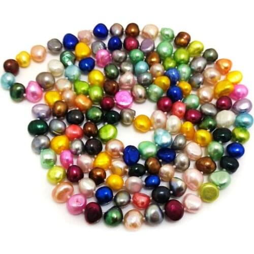 Unique Pearls jewellery Store 55 inches 8-9mm Multicolor Natural Baroque Freshwater Pearl Long Chain Sweater Necklace