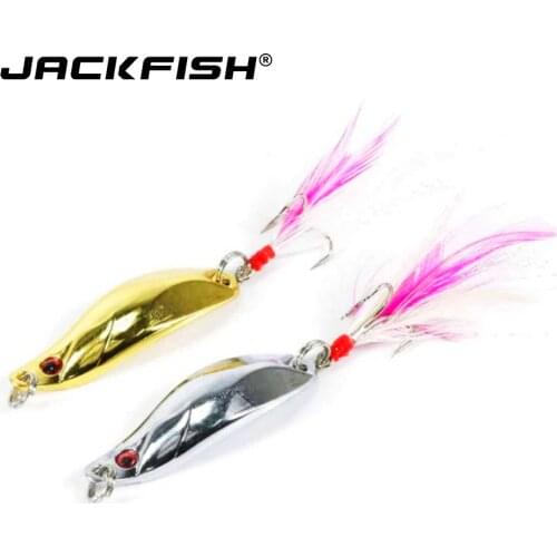 JACKFISH Spoon lure metal lure with Feather Noise Paillette Hard Baits silver/gold spoon bait hard lure fishing tackle