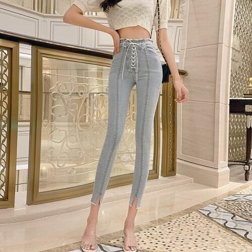 Jeans Womens Summer 2021 New Light Color High Waist Thin Stretch Nine-point Pants Tight Pencil Pants Trend