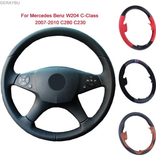 GERAYBU Custom DIY Black Leather Hand-sewn Car Steering Wheel Cover For Mercedes Benz W204 C-Class C280 C230 C180 C260 C200 C300