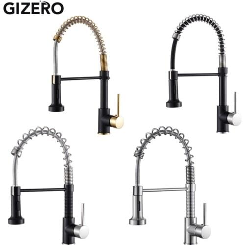 GIZERO Spring Pull Down Kitchen Faucet Dual Spouts 360 Swivel Handheld Shower Kitchen Mixer Crane Hot Cold 2 Outlet Spring Taps