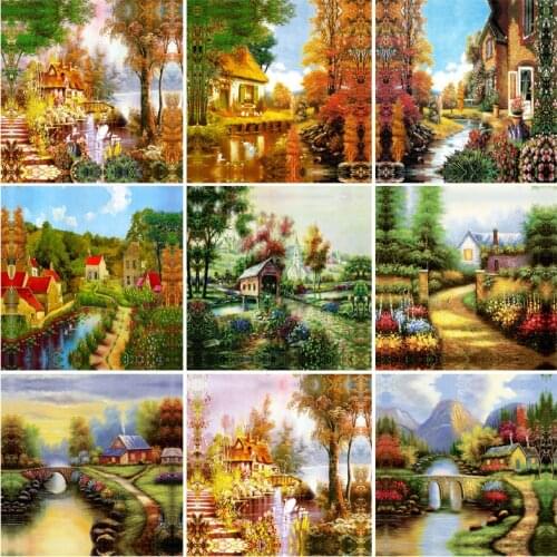IHWA Diamond Painting Lakeside Scenery House Series 5D DIY Diamond Painting Full Square Round Diamond Mosaic Home Decor