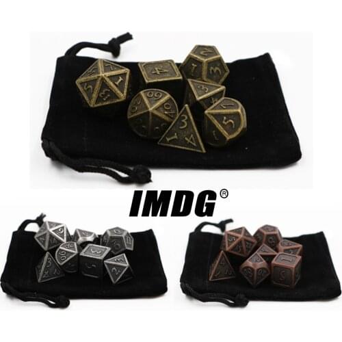 IMDG 7pcs/set Creative RPG Game Dice Polyhedron Metal Dice DND New Font Different Color Digital Game Dice