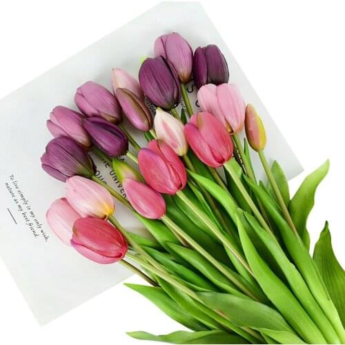 1 Bunch Of 5 Flower Head Soft Silicone New Tulip Simulation Flower For Home Decor Fake Flowers Florist Wedding Decoration Flower