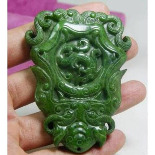 CHINESE HANDWORK GREEN JADE CARVED DRAGON PENDANT Free shipping