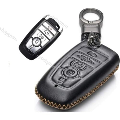 Leather Remote Start Car Key Fob Case Cover Shell Protector Holder Auto Accessories For Ford Fusion F150 Explorer Mondeo 17-20