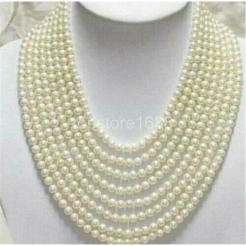 Beautiful 8 Rows 6-7mm White Freshwater Pearl Necklace
