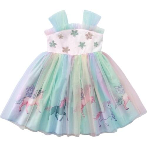 Colorful Unicorn Girl Dress Cute Newborn Outfits Party Princess Dresses Fashion Kids Clothes Infant Toddlers