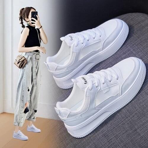 Sneakers Women Shoes Woman 2020 Autumn Spring New Thick Bottom Increased Students Casual Shoes Solid Leather Vulcanized Shoes