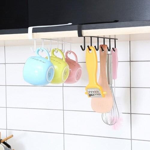 New 6 Hooks Kitchen Storage Rack Cupboard Hanging Coffee Cup Organizer Closet Clothes Shelf Hanger Wardrobe Glass Mug Holder