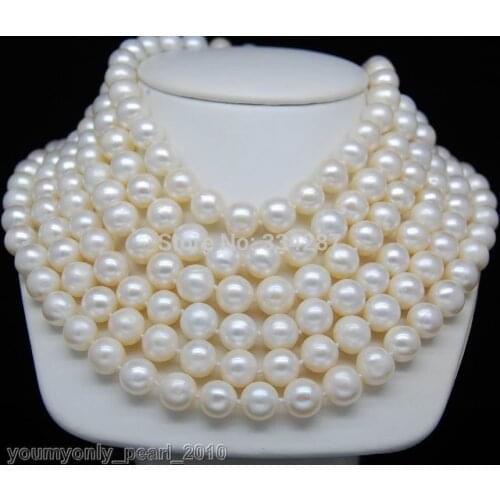 Cultured 9-10mm AA+ white pearl necklaces 100"Long