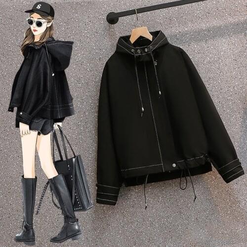 Large size ladies' spring 2021 new fat sister mm brief paragraph coat fashion show thin joker hooded jacket