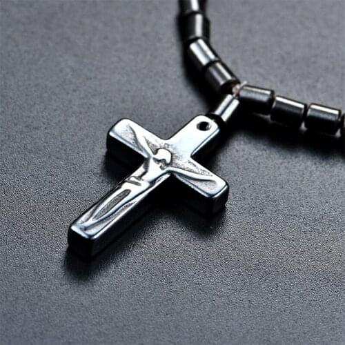 L93F Hematite Necklace With Magnetic Therapy For Healing Health Jewelry Cross Pendant
