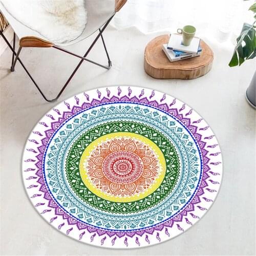 Morocco Style Mandala Round Rug Polyester Ethnic Geometric Floral Carpet Bedroom Anti-slip Chair Mat Bedside Mat Bedroom Doormat
