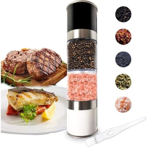 Pepper Grinder 2 in 1 Adjustable Ceramic Pepper Mill Salt Grinder Stainless Steel Spice Grinder for Home Restaurant Party Picnic