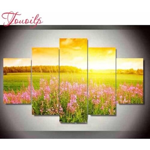 TOUOILP 5 Pieces Lilac Sunset 5d Diamond Painting Cross Stitch icon 5d Diamond Embroidery for children diamond Mosaic pattern