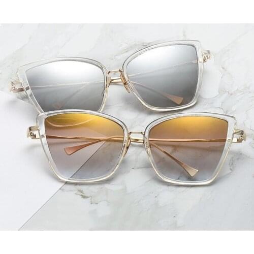 2021 New Brand Designer Cat Eye Sunglasses Women Vintage Metal Glasses for Women Mirror Retro Lunette De Soleil Femme UV400
