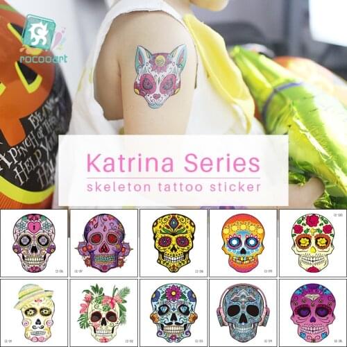 New Human skeletonTemporary Tattoos Sticker Halloween Small Skull Pattern Design Women Men Sexy Hand Face Fake Taty