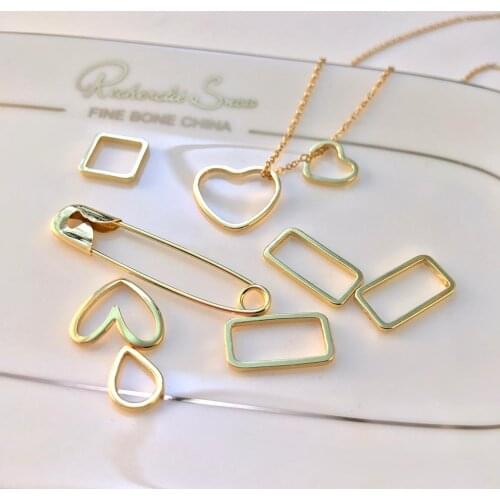 10pcs Bezel Charms for Jewelry Making Gold Geometry Square Heart Accessories Diy Earrings Necklace Bracelet Design Charms Copper