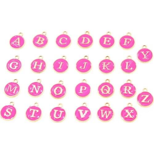 10pcs/26pcs Alphabet Letter Double Face rose Red Enamel Charms KC Gold color 12*15mm pendants jewelry making Handmade craft