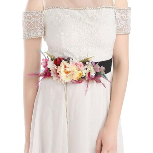 Romantic Bridal Flower Elastic Wide Woven Belts for Women Dress Floral Seaside Beach Travel Decorative Adult Lady Girls Belts