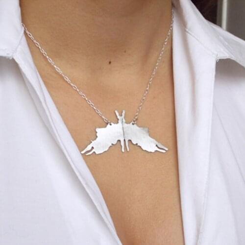 Rorschach inkbolt test card psychology necklace graduation gift science jewelry - silver pendant free ship