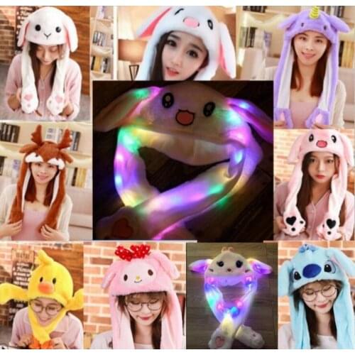 Animal hat Christmas ball party pinch ears move rabbit bunny net red funny ears will move the airbag LED light animal cap