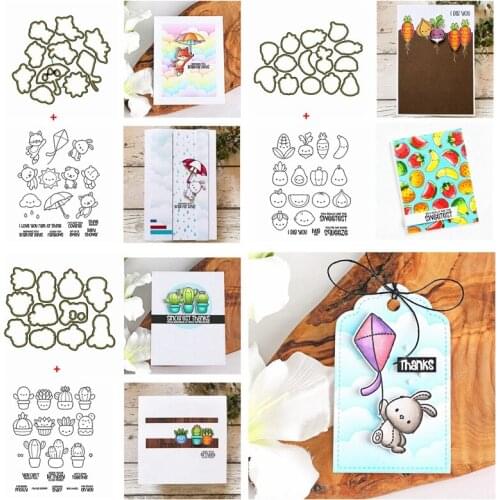 Mixed Fruits Lemon Vegetable Corn Cutting Dies With Clear Stamps Plants Cactus DIY Craft Paper Cards DIY Making Template 2020