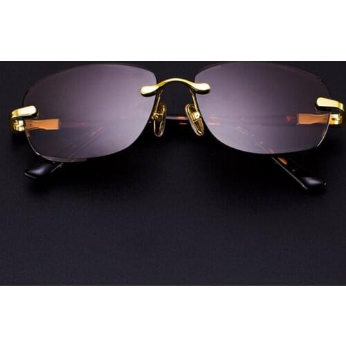 Luxury Rimless Glass Oval Sunglasses Man Crystal Stone Sun Glasses Woman Brand Vintage Acetate Frame Top Quality Anti Eye Dry