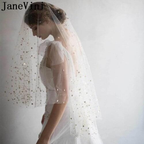 JaneVini Vintage Stars 2 Layers Wedding Veil Short Elbow Length Bridal Veils With Comb Cut Edge Bride Veil Bruidssluier Kort New
