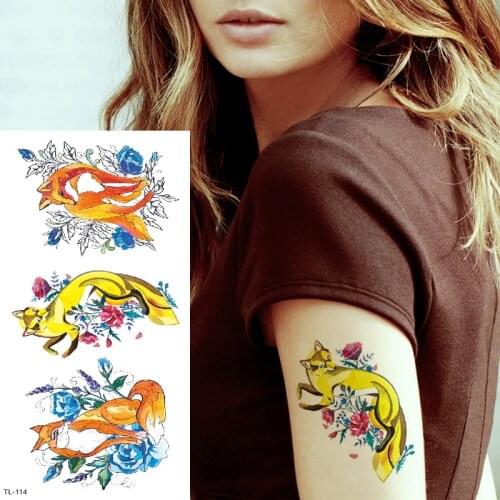 Fox animals temporary tattoos for women kids tattoo body art water tatoo watercolor horse angel dragonfly tattoo fake fashion