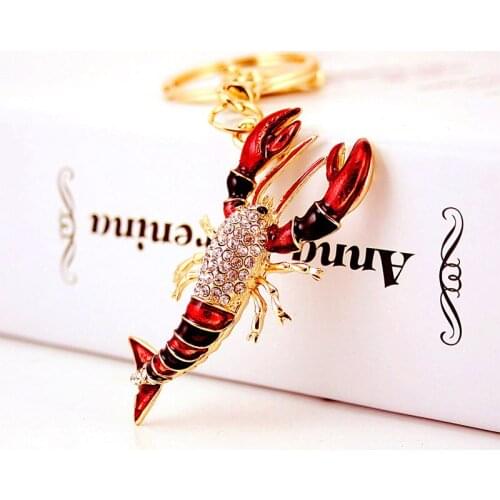 XDPQQ creative cute crayfish car key ring mens key ring metal rhinestone dripping oil pendant small gift