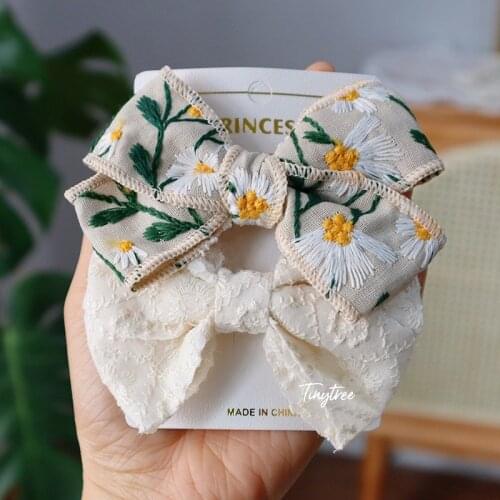 2Pcs/Set Korean Sweet Embroidery Bows Hair Clip For Kids Girls Boutique Handmade Hairpins Barrettes Headwear Hair Accessories