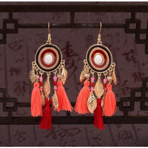 2019 Womens Round Gold Alloy Tassel Dangle Earrings Bohemia Drop Earrings Fringe Hanging Jhumka Earrings Accessories