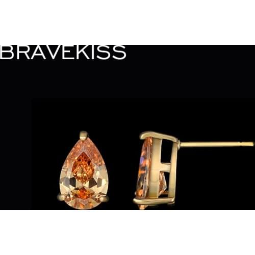 BRAVEKISS big water drop crystal stud earrings for women heart yellow ear piercing studs jewel boucle aros mujer BUE0150