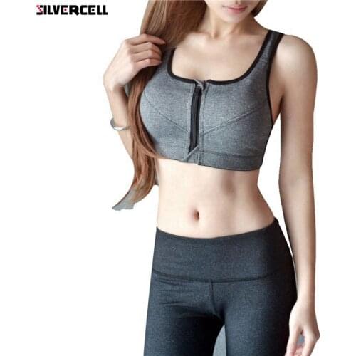 Women Fitness Stretch Workout Tank Top Seamless Bra Racerback Zipper Bra