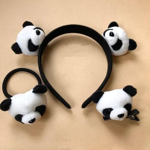 Hot Sale Kids Party Gift Panda animal Plush Stuffed toys cute Plush Panda Hairband Hairpins Elastic Hair Accessories