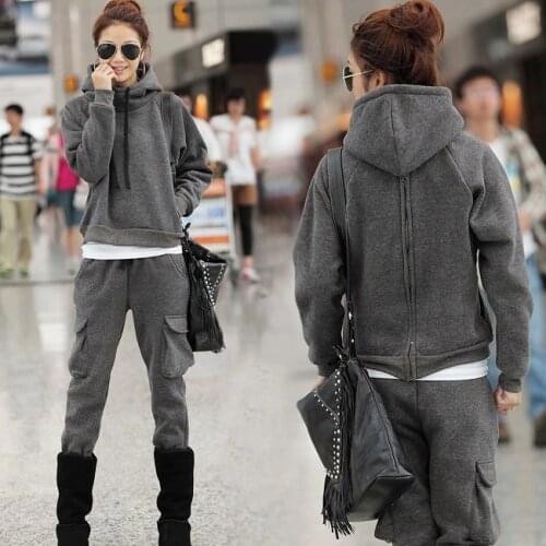 Women Winter Fleece Sports Suit Warm Tracksuit Female Sweatshirt Sweater Hoodies+pants Running Jogging Casual Set Sportswear