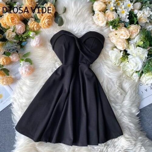DIOSA VIDE celebrity little dress female 2021 spring new sexy tube top short small dress A word solid color dress