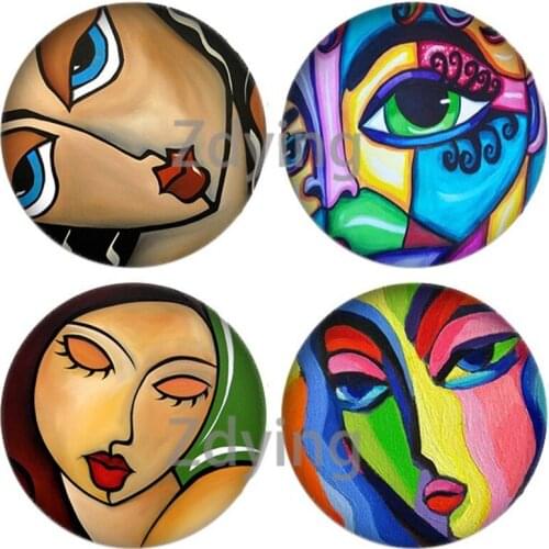 Zdying 10pcs African Traditional Womens Face Abstract Art Painting Round Glass Cabochon Dome Demo Flat Back DIY Making Findings