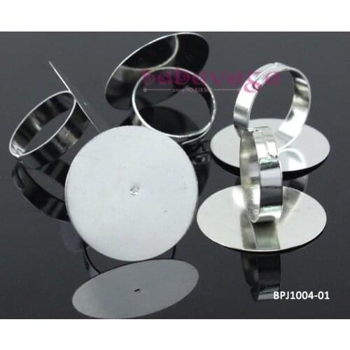 100pcs Adjustable Round Plat Platinum Plated Ring Base Blank Cabochon Jewelry DIY Accessories