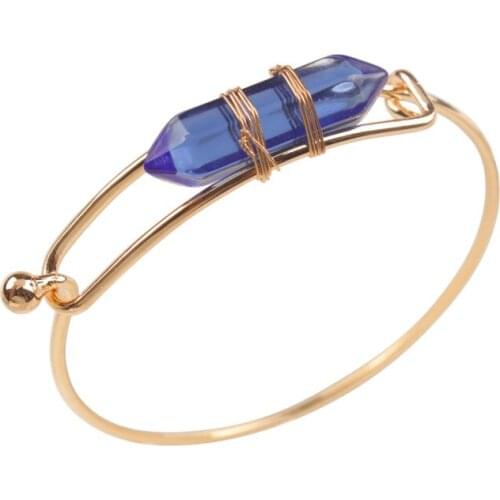 2Pcs Hexagon Prism Stone Golden Wire Bangle Bracelet