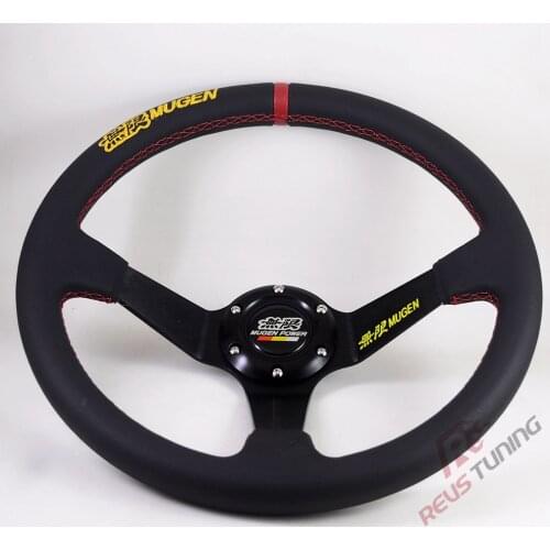 350mm 14inch Real Leather Deep Dish Car Racing Sport Race Mugen Steering Wheel