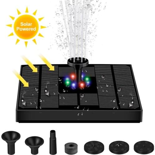 Solar Powered Fountain LED Colorful Light Pool Solar Water Fountain Pump Panel Indoor Garden Decoration Outdoor Bird Bath