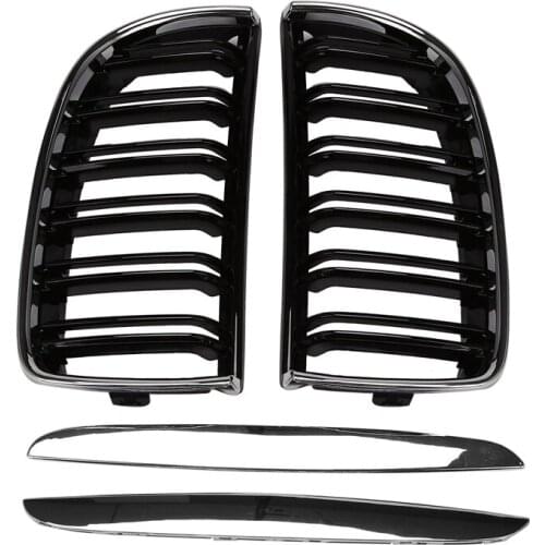 Chrome Frame Gloss Black Twin Slat Double Line Car Front Grille Fits For-BMW 3 Series E90 91 2005-2008