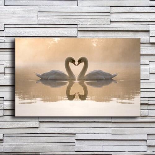 Canvas Pictures Home Decor Frame 1 Piece Swan Couple Lake Paintings Living Room Prints Love Image Sunrise Poster Hotel Wall Art