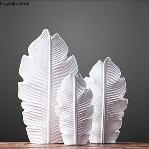 Nordic Style White Leaf Ceramic Vase Ornaments Living Room Desktop Decoration Home Dried Flowers Flower Arrangement Accessories