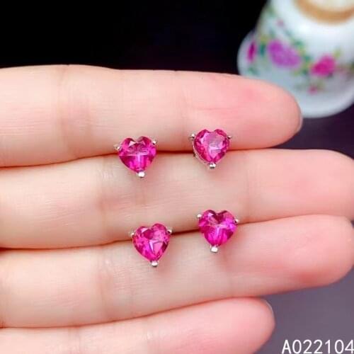 KJJEAXCMY fine jewelry 925 sterling silver inlaid natural pink topaz women elegant simple heart gem earrings ear studs support d